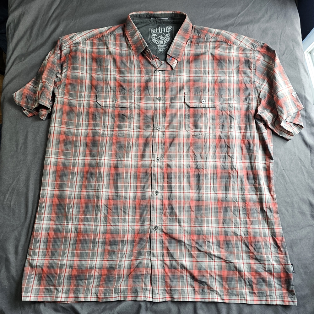 Kuhl Men's Red and Gray Plaid Button Down Shirt